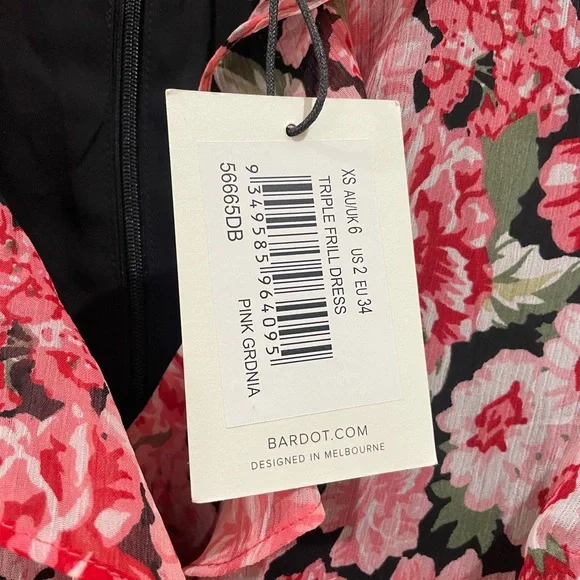 NWT Bardot Triple Frill Floral Mini Dress Pink Gardenia Size XS Spring Wedding - Picture 6 of 10